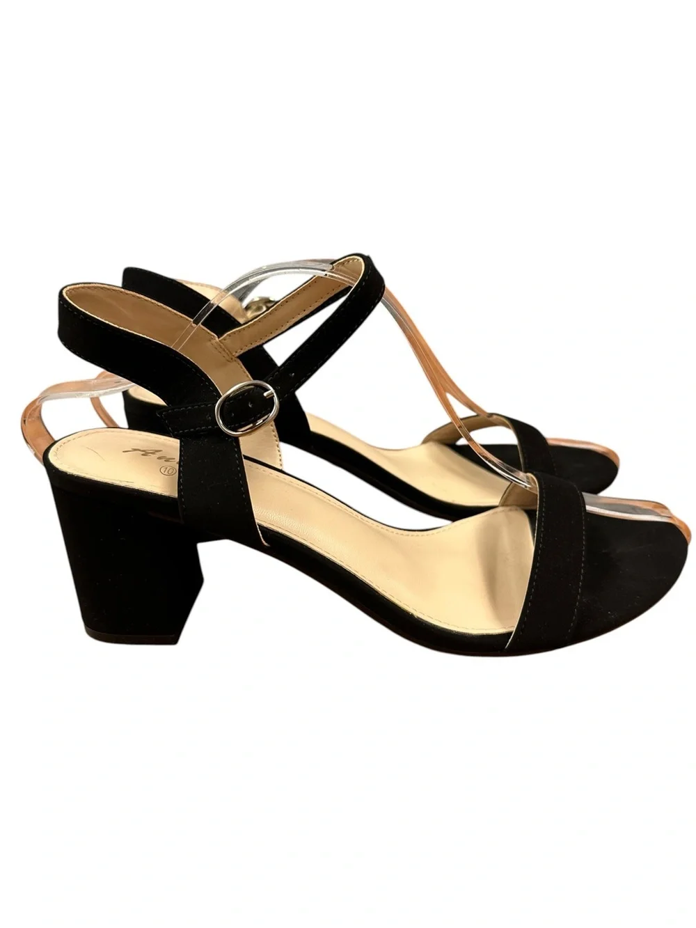 Ankis strappy open toe black 2.5” block heel sandals Size 10